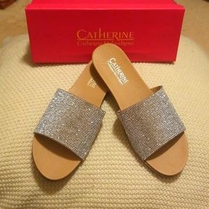 Catherine Malandrino nude rhinestone flat sandals